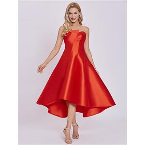 Sleeveless Party Dresses, Strapless Homecoming Dress, Red High-low Evening Dress, Wedding Guest Dresses, Red Formal Party Dresses, Sexy Dress for Women, #N15613