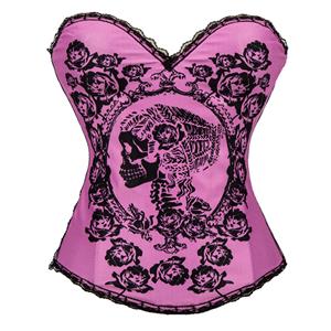 Sexy Rose Red Lace Trim Halloween Costume Overbust Corset N11618