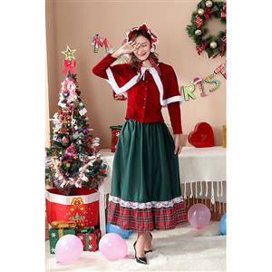 4pcs Cute Santa Girl Velvet Long Sleeve Top And Length Skirt Suit Christmas Costume XT20857