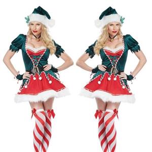 Santa's Christmas Costume, Sexy Christmas Dress, Festive Christmas Costume, Cheap Green Christmas Costume, Adult Elf Christmas Costume, #XT22530