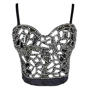 Women's Sexy Silver-gray Sequins And Beads B Cup Bustier Bra Clubwear Crop Top N20775