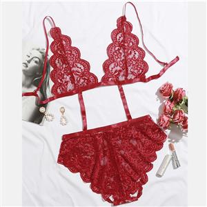 Sexy Red Floral Lace Spaghetti Straps Hollow Out One-piece Teddy Lingerie N21216