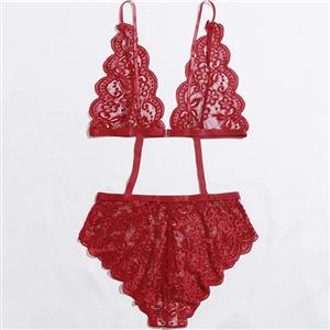 Sexy Red Floral Lace Spaghetti Straps Hollow Out One-piece Teddy Lingerie N21216