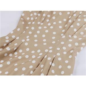 Sexy Khaki Round Neck Sleeveless Slim Waist Polka Dots Print Summer A-line Dress N20772