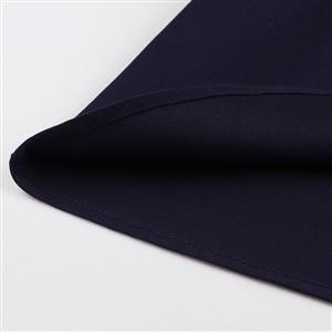 Vintage Dark-blue V-neck 7-point Sleeve High Waist Belt Midi A-line Dress N19411