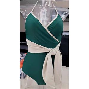 Sexy Halter V Neck Tummy Control Tie Side Wrap Bathing Suits One-piece Swimsuit BK21134