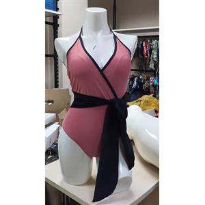 Sexy Halter V Neck Tummy Control Tie Side Wrap Bathing Suits One-piece Swimsuit BK21135