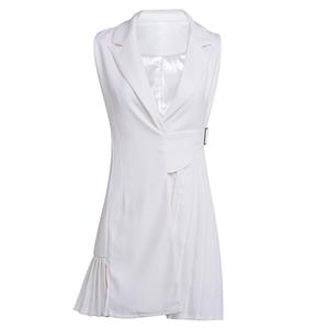 Women's Sexy White Collared Side Belt High Waist Mini Dress N15216