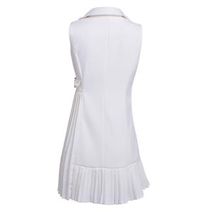Women's Sexy White Collared Side Belt High Waist Mini Dress N15216