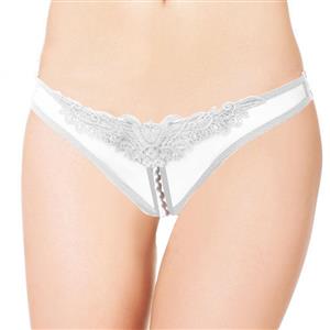 Sexy White Crotchless Applique Pearl Panty PT17279