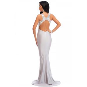 Sexy White Glittery Sequined Deep V Evening Maxi Dress N12634