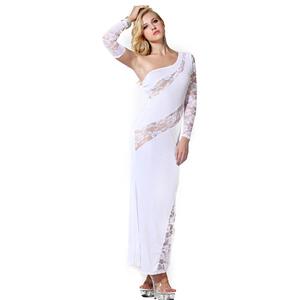 Sexy White One-shoulder Lace Close-fitting Hollow Out Clubwear Long Gown  N18600