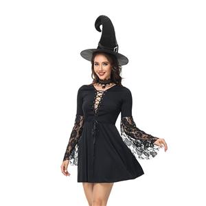 Sexy Witch Long Sleeve Hollow Out Lace-up Dress Adult Halloween Cosplay Costume N23239