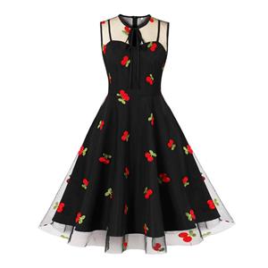 Women's Clothing Gothic Contrast Mesh Sleeveless Dress Elegant Bow Tie Pleated Dress N23439