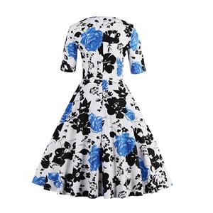 1950's Vintage Floral Short Sleeves Casual Cocktail Party Dress N12290