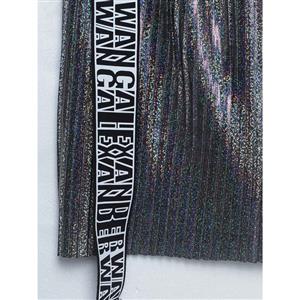 Women's Silver High Waist Letter Belt Straight Skirt N16032