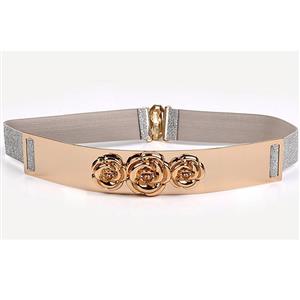 Women's Fashion Vintage Silver Rose Metal Elastic Waist Belt N17005