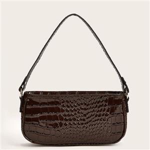 Women's Simplicity Dark-brown Crocodile Pattern Shoulder Bag Zipper Underarm HandBag N20703