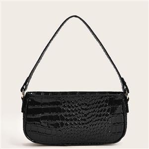 Women's Simplicity Black Classic Crocodile Pattern Shoulder Bag Zipper Underarm HandBag N20702
