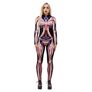 New Product Skeleton 3D Printed High Neck Long Bodycon Jumpsuit Halloween Costume N21245