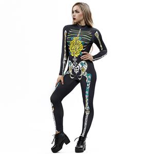 Scary Skull Unitard 3D Printed Skeleton High Neck Bodysuit Halloween Costume N18239