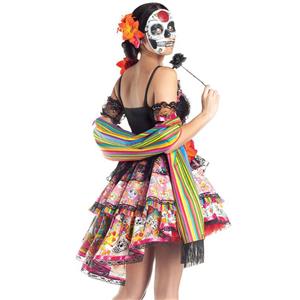 Evil Ghost Mini Dress Skull Role Play Adult Death Day Horror Costume N18679