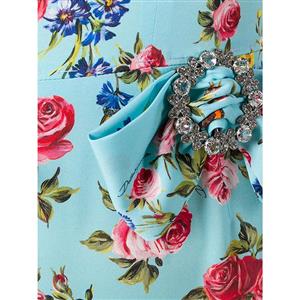 Women's Fashion Sky-Blue Square Neck Falbala Bodycon Midi Dress N15454