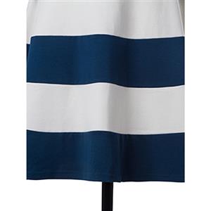 Women's Slash Neck Short Sleeve Stripe A-line Midi Dresses N14540