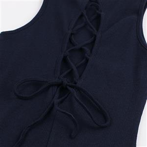 Sexy Women's Sleeveless Round Neck Lace Up Bodycon Dresses N14077