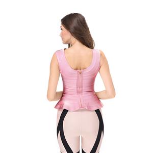 Women's Sleeveless Pure Color Bodycon Peplum Bandage Tank Top N15202
