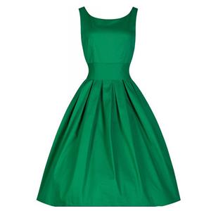 Elegant Plain Sleeveless Single Pleateds Women's Dress  N14184
