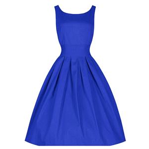 Elegant Plain Sleeveless Single Pleateds Women's Dress  N14185