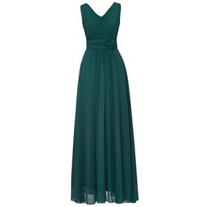 Women's Sleeveless V Neck Pleated Lace-up Bridesmaid Dress Prom Evening Gowns N15926