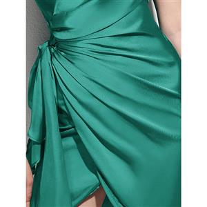 Women's Fashion Solid Color V Neck Sleeveless Ruffled Asymmetric Bodycon Dress N14538