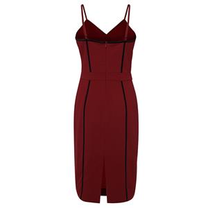 Women's Sexy Wine Red Spaghetti Strap Back Zipper Sheath Dress N15707