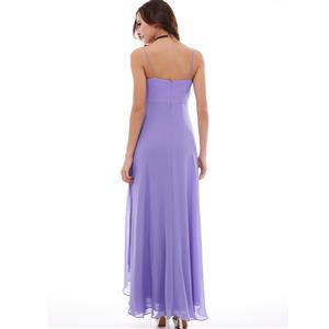 Women's Purple Spaghetti Straps Empire Waist Beaded Evening Prom Dress N15655