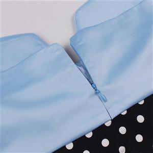 Women's Strappy Halterneck Sleeveless Waisted Splicing Polka Dot High Waist Retro Dress N23430
