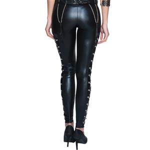 Steam Punk Rock Black Chains Leather Corset &Pant Set N12750