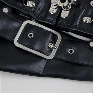 Steel Boned Steampunk Black Leather Overbust Corset N12783