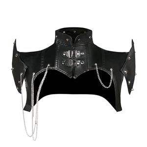 Steampunk Black High Neck Cap Sleeve Rivet Corset Shrug with Buckles N23165
