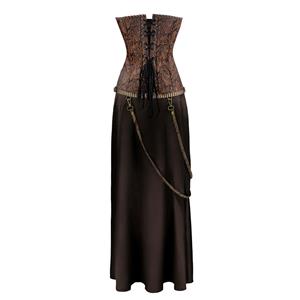 Sexy Steampunk Gothic Brown Corset Skirt Set Vampire Costume N12547
