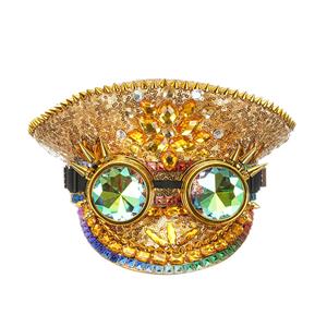 Fashion Golden Rivets and Sequins Nightclub Masquerade Cosplay Halloween Costume Top Hat J22554