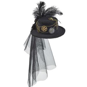 Steampunk Lolita Mesh Black Rose and Gear Halloween Costume Top Hat J22866