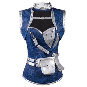 Steampunk Gothic Vintage Blue and Silver Steel Boned Corset N12984
