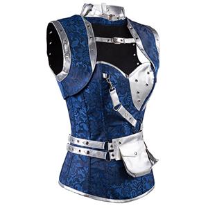 Steampunk Gothic Vintage Blue and Silver Steel Boned Corset N12984