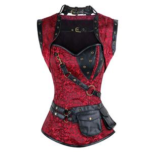 Steampunk Steel Boned Corset for Women,vintage corset bustier tops,Steel Boning Corset blet,Steampunk clothing for halloween,Red retro overbust corset,#N11330