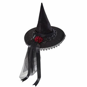 Black Lace Steampunk Rose Ribbon Wizard Cosplay Halloween Costume Hat J22801