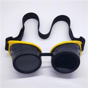Steampunk Style Black Lens Frame Yellow Rubber Sleeve Adjustable Belt Glasses Goggles MS19709