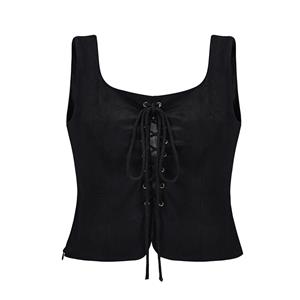 Steampunk Style Black PU Leather Lace-up Vest Scoop Neck Sleeveless Blouse Tops N20607