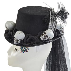 Steampunk White Skull Head and Black Rose Halloween Costume Top Hat J22863